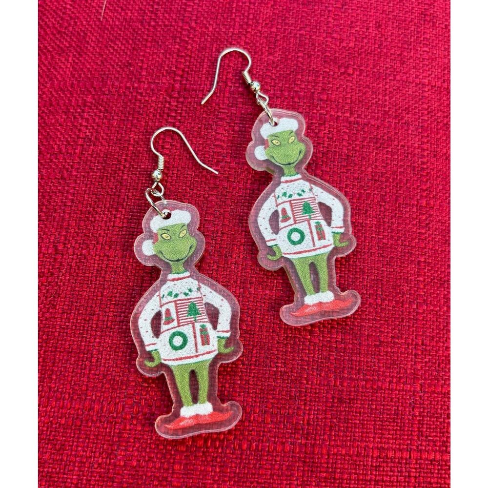 The Grinch Christmas Fashion Earrings - White Christmas Sweater